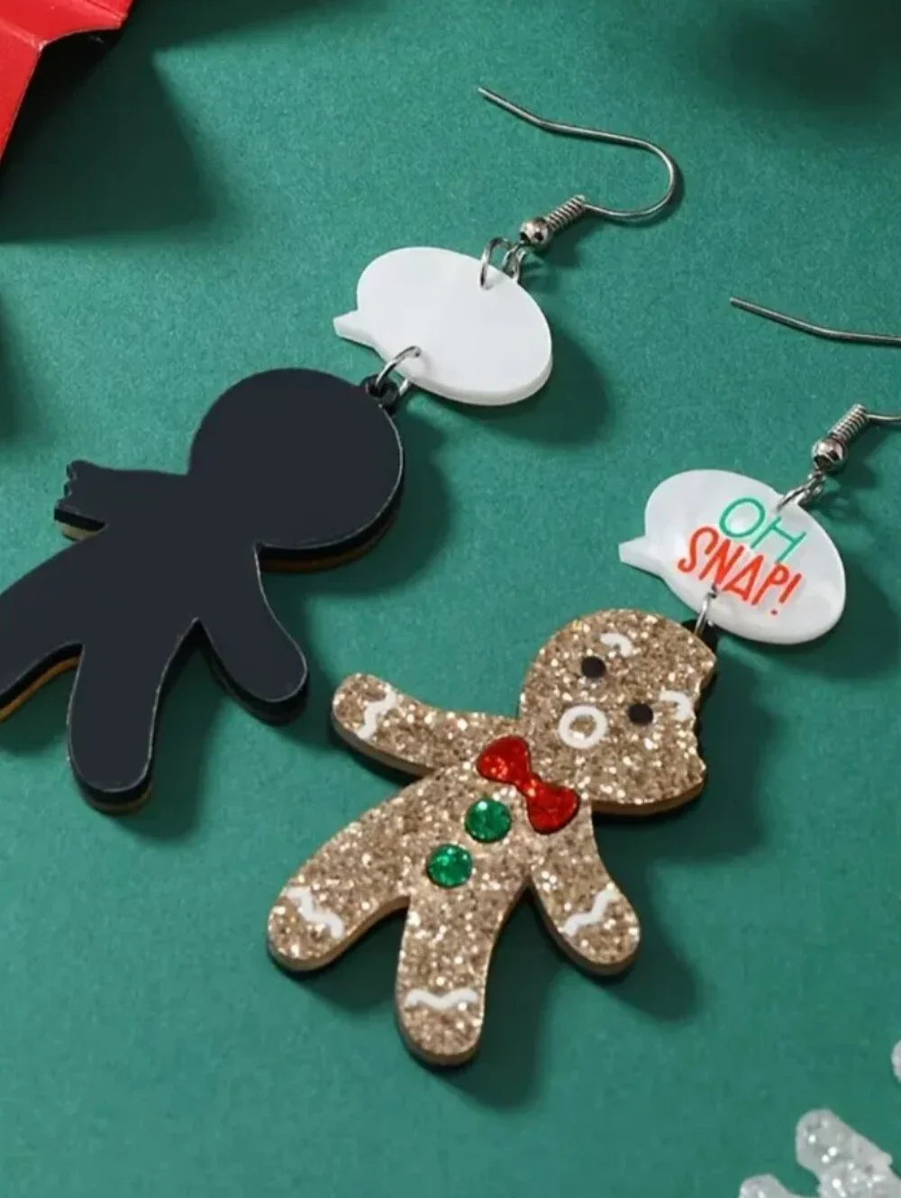 Hand Crafted Oh Snap! Glitter Gingerbread Dangle Earrings